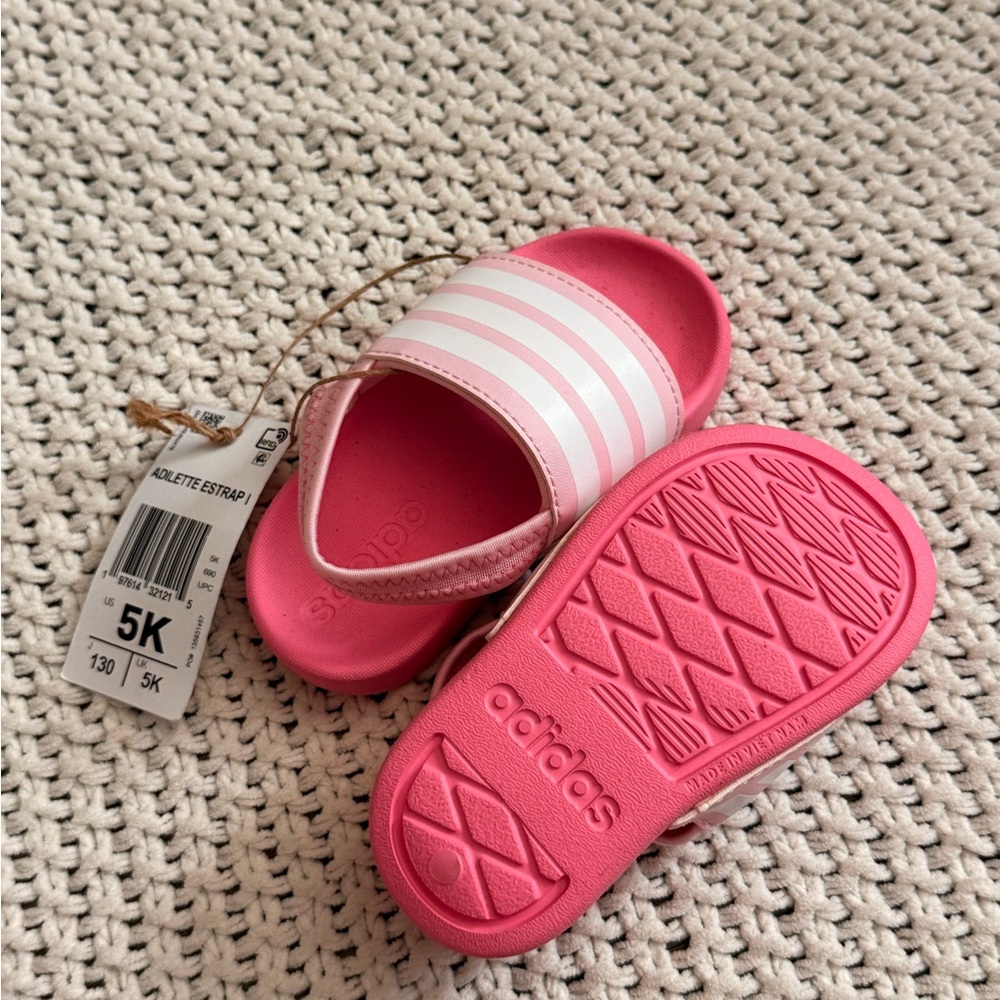 Adidas Kids Pink and White Slide Sandals